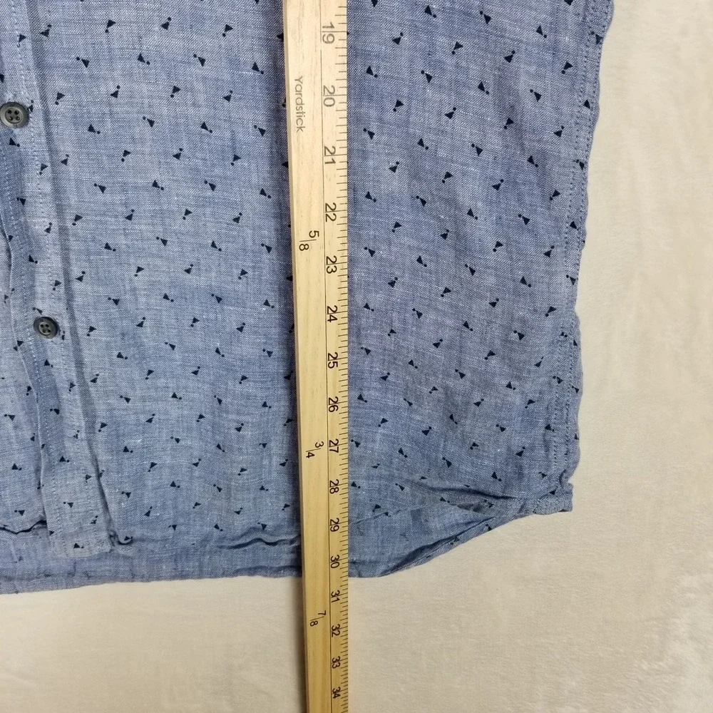 Banana Republic Button Front Shirt Mens Medium Tall Blue Linen Camden Fit Print
